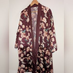 Floral Pink Mauve Polyester Kimono Style with Cream Flowers
